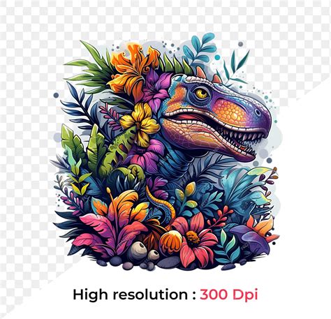 Premium PSD | Dinosaur and flowers Colorful Dinosaur head hand drawing ...