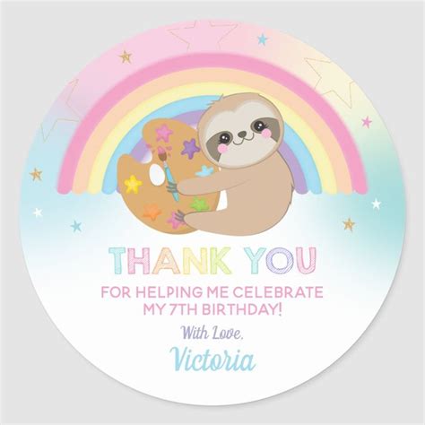 Cute Sloth Art Party Birthday Thank You Favor Classic Round Sticker