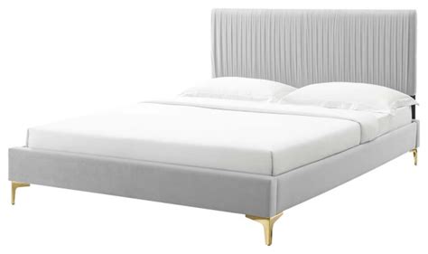 Peyton Performance Velvet Full Platform Bed Midcentury Platform