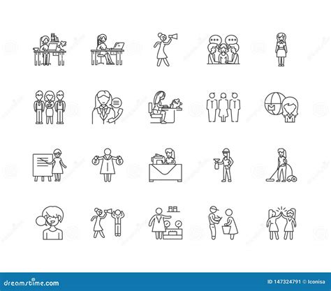 Executive Women Line Icons Signs Vector Set Outline Illustration