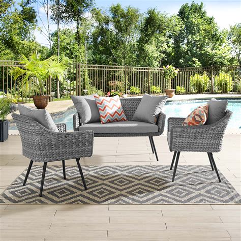 Endeavor Piece Outdoor Patio Wicker Rattan Sectional Sofa Set In Gray