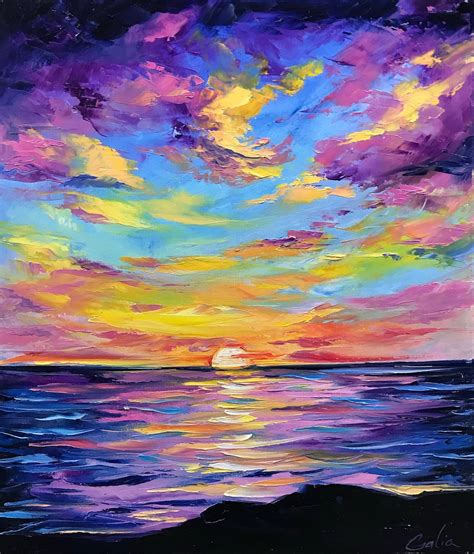 California Sunset Oil Painting Original Cloud Oil Painting Waves