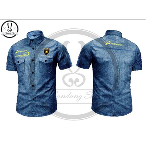 Jual Seragam Kemeja Promosi Pertamina Pertamax Turbo Denim Jeans