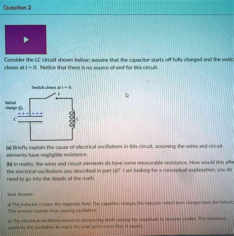 Solved Question Consider The Lc Circuit Shown Below Assume That The