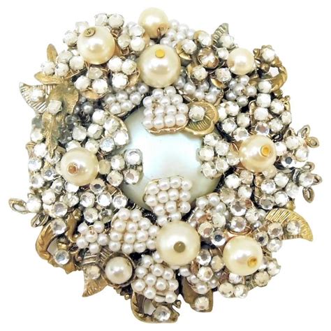 Vintage Signed Miriam Haskell Faux Pearl Floral Brooch At 1stdibs