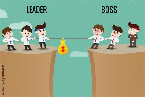 The difference between leader and boss. Flat design vector cartoon ...