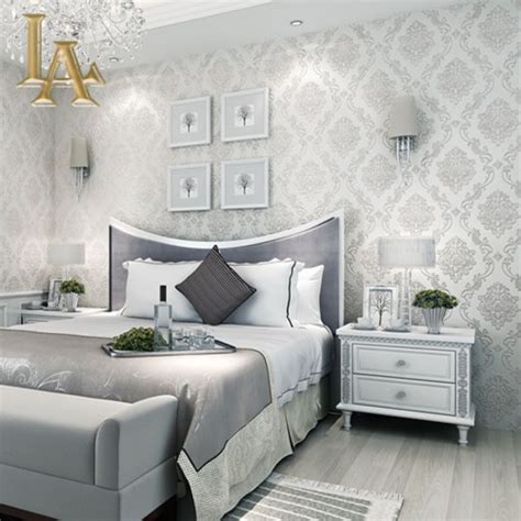 Silver Feature Wall Bedroom Victorian Damask Luxury - Luxury Bedroom ...