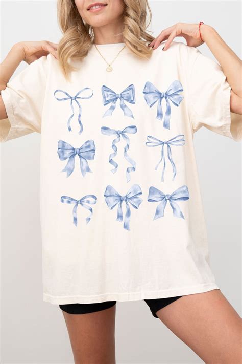 Blue Bow T Shirt Coquette Aesthetic Shirts T For Girly Girl Light Blue Ribbon Bows Coquette