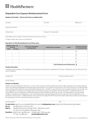 Fillable Online Dependent Care Expense Reimbursement Form