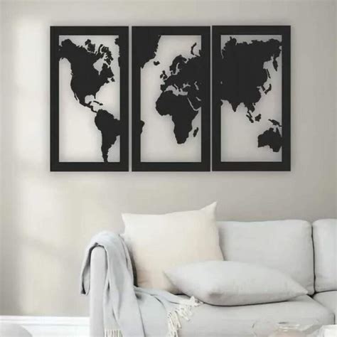 Quadro Decorativo Vazado Mapa Mundi Em Tr S Partes Fran Adesivos De