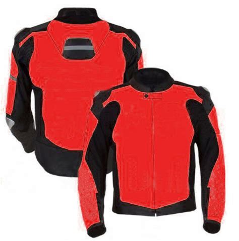 Men Red Black Cont Motorcycle Genuine Leather Safety Pads Jacket With