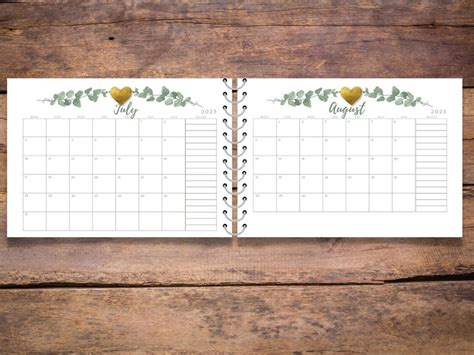 Calendrier Imprimable Pdf Calendrier Mensuel Etsy France