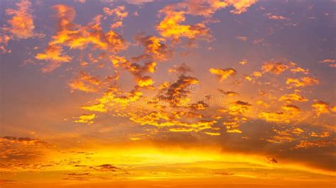 Glowing Cloudy In Golden Hour Sky Panoramic Nature Phenomenon