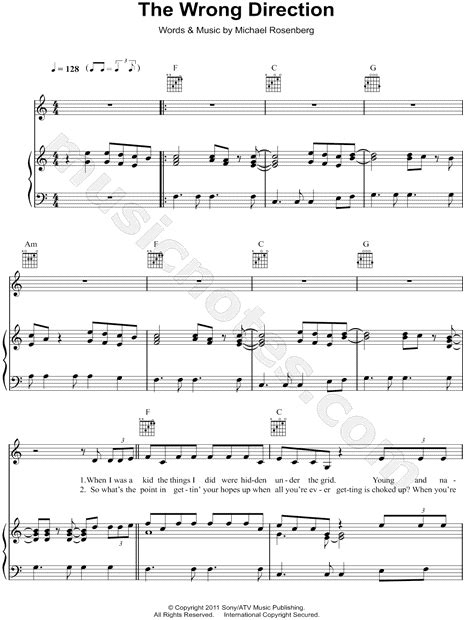 Passenger The Wrong Direction Sheet Music In A Minor Transposable Download And Print Sku