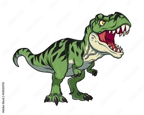 Green T Rex Dinosaur Dino Cool T Rex Style 2D Chibi Illustration Raptor