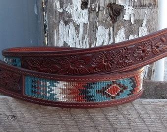 Handmade Leather Belt With Beaded Insert Etsy