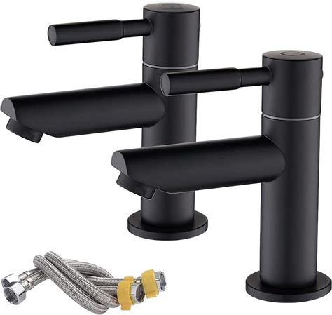 Basin Taps Pair NewEast Modern Black Bathroom Sink Tap Pillar Taps Twin Hot And Cold Wash