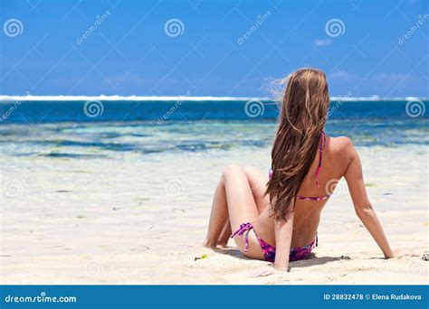 Long Haired Girl In Bikini On Tropical Bali Beach Royalty Free Stock