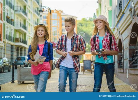 Group Of Children Travel In Europe Tourism And Vacation Concept Stock