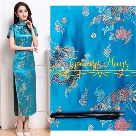 Jual Kain Cheongsam Cheong Sam Jibao China Shanghai Blue Biru Naga