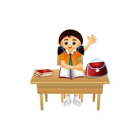 Cartoon character of girl sitting on study table. 24481554 Vector Art ...