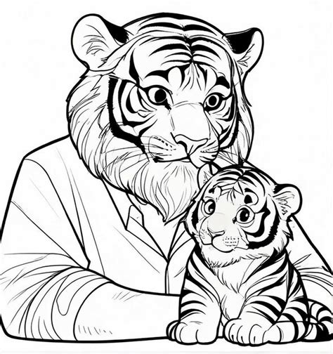 Premium Photo | Father day coloring pages tiger papa and baby tigon generative ai