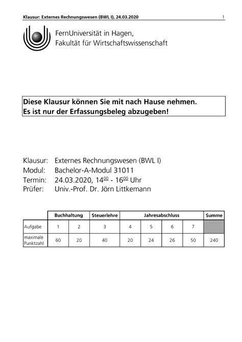 Klausur 16 Juni 2020 Fragen FernUniversität in Hagen Fakultät für