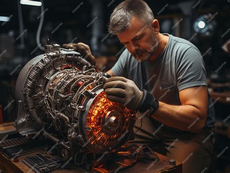 Premium Photo | Aircraft Engine Repair Service A Man Repairs an ...