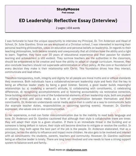 Ed Leadership Reflective Essay Interview Free Essay Example