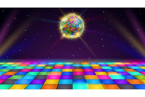 Disco dance floor. Retro party scene with LED squares grid g