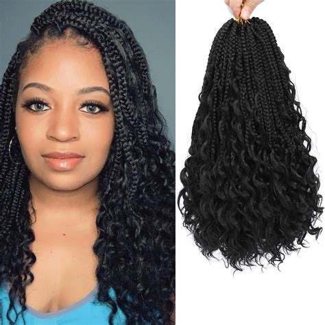 Goddess Box Braids Crochet Hair Bohomian Box Braids Crochet Braids Curly Ends 14 Inch 8 Packs