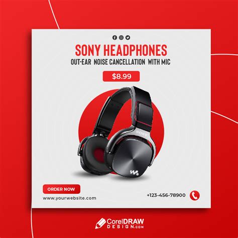 Download Creative Headphone Advertisement Social Media Poster Vector