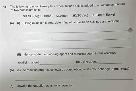 Solved 15 The Following Reaction Takes Place When Sulfuric Acid Is