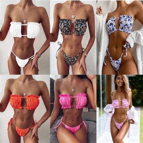 2022 New Swimsuit Hot Sale Sexy Pleated Hollow Out Bowknot Micro Bikini