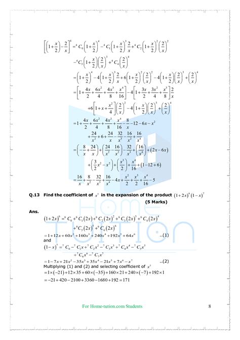 Important Questions For Class Maths Chapter Binomial Theorem