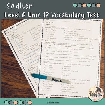 Vocabulary Workshop Level A Unit Vocabulary Test By Education Turnpike