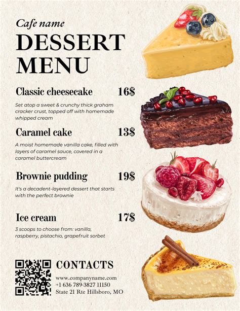 Collage of Tasty Desserts With Description Online Menu Template - VistaCreate