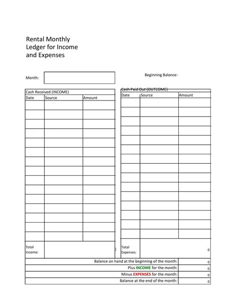 Landlord Free Printable Rental Ledger Template