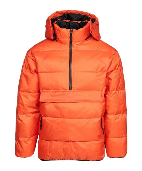 Mens Orange Puffer Hooded Jacket Orange Winter Puffer Jacket