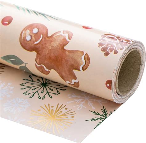 RUSPEPA Reversible Wrapping Paper Roll Christmas Gingerbread And