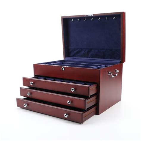 Jere Mahogany Finish Three Drawer Jewelry Box Ebth