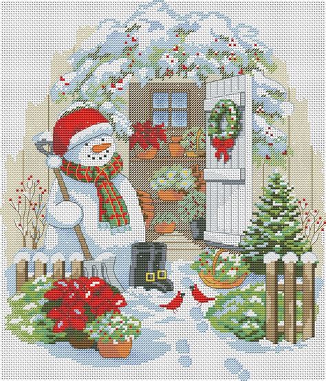 Garden Shed Snowman Counted Cross Stitch Pattern Winter Santa Snow