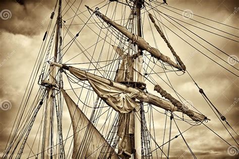 masts  sails   ancient sailing ship stock image image