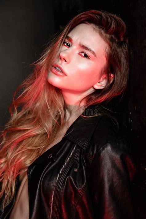 Blonde Woman In Leather Clothes Posing Stock Image Image Of Person