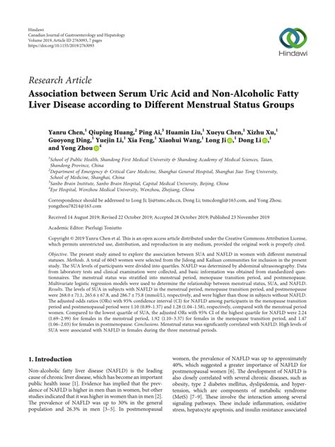 Pdf Association Between Serum Uric Acid And Non Alcoholic Fatty Liver