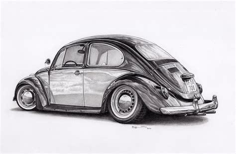 VW Beetle Drawing, Pencil, Sketch, Colorful, Realistic Art Images ...