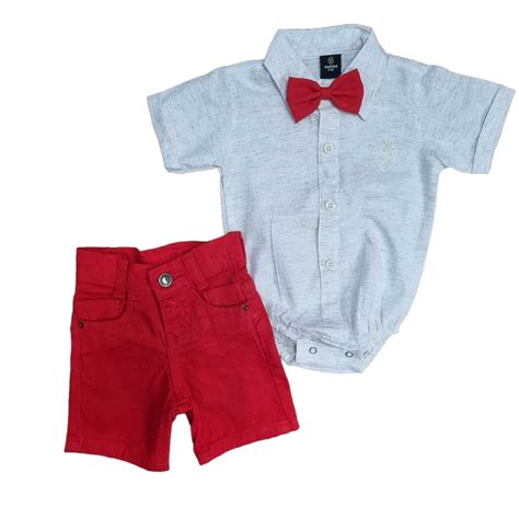 Body Nude Bermuda Vermelha Infantil