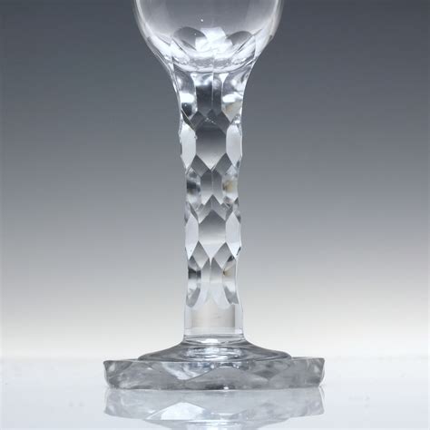 Antique Georgian 18th Century Facet Cut Wine Glass With Hexagonal Foot C1780 Dm Drinking