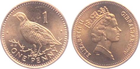 Gibraltar 1 Penny 1990 Felsenhuhn Vögel Tiere vz MA Shops