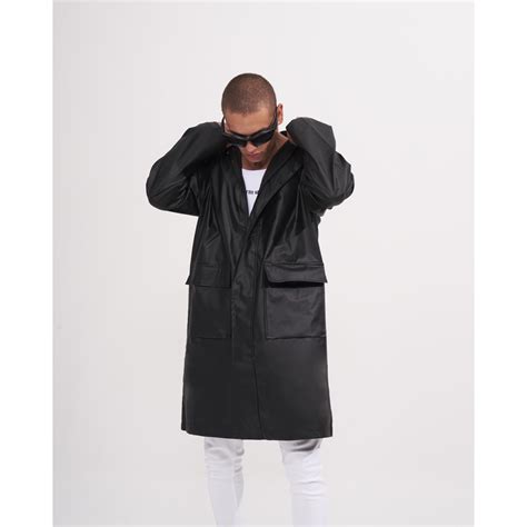 Men's Oversized Hooded Black Leather Raincoat | Martin Valen